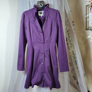 KUT BY THE KLOTH Women Twee Purple Button Up Knit Jacket Ruffle Whimsgoth Size S